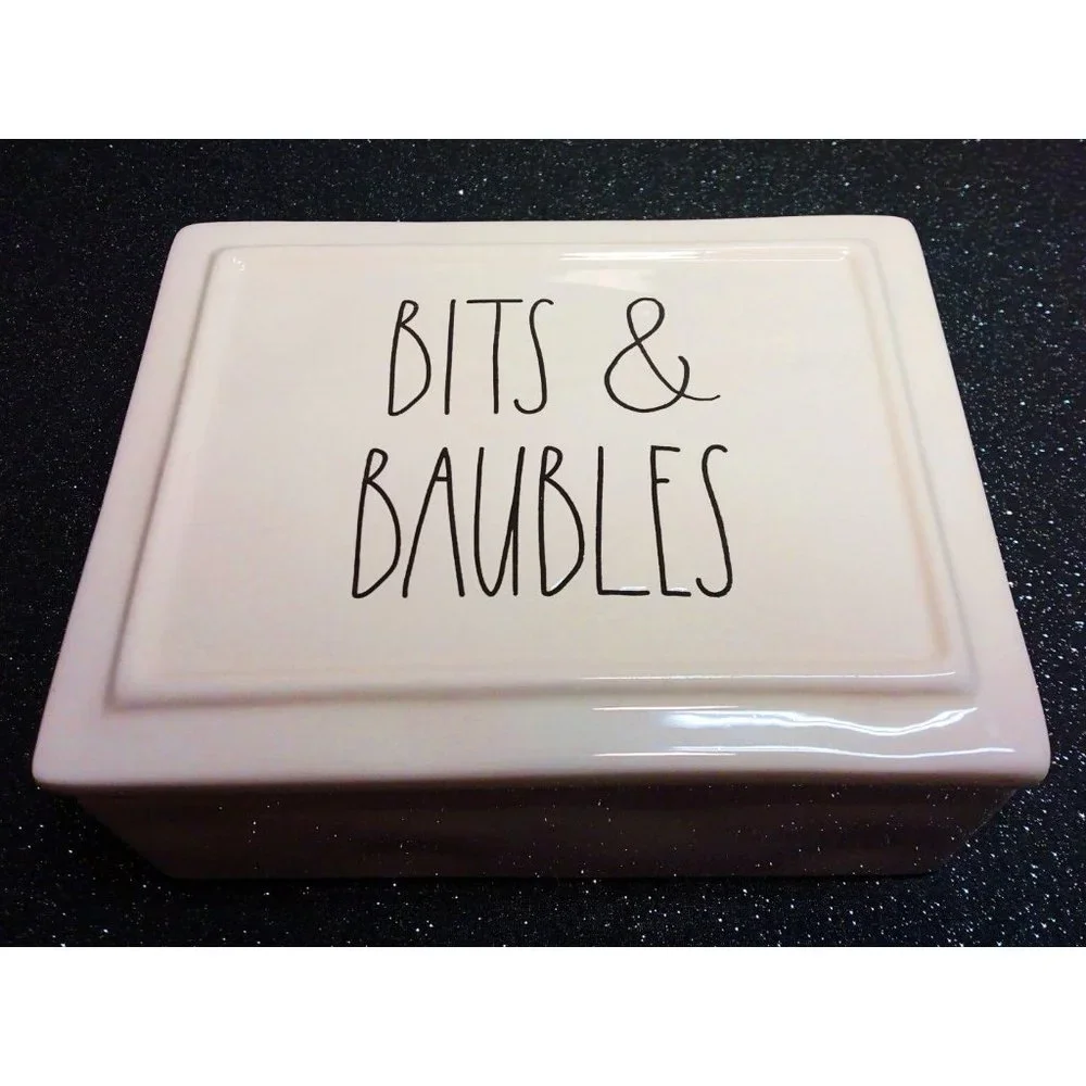 Rae Dunn BITS & BAUBLES Ceramic Jewelry Trinket Box Organizer